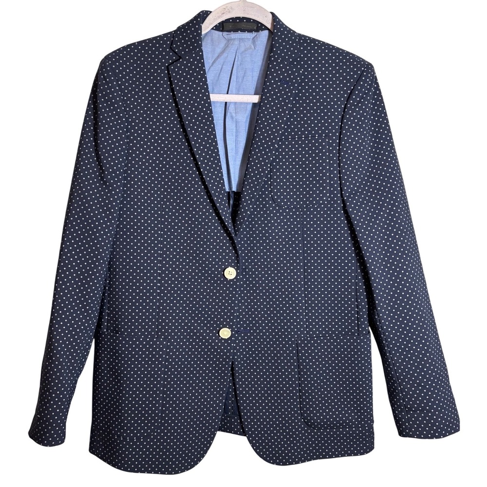 Lauren Ralph Lauren Navy Blue Polka Dot Cotton Blend Blazer Jacket Size 20R